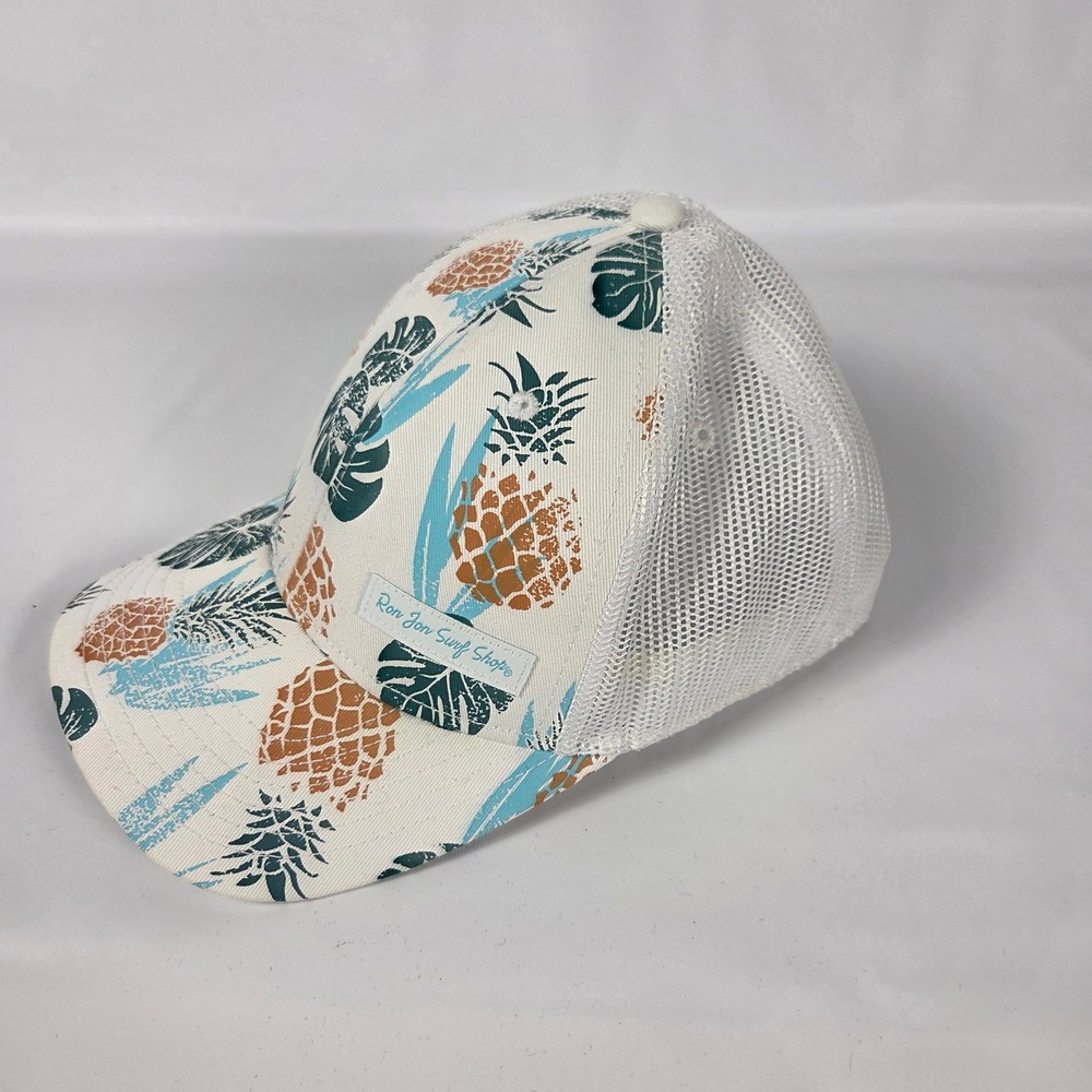 Ron Jon Surf Shop Tropical Pineapple Mesh Trucker Hat White Snapback Cap